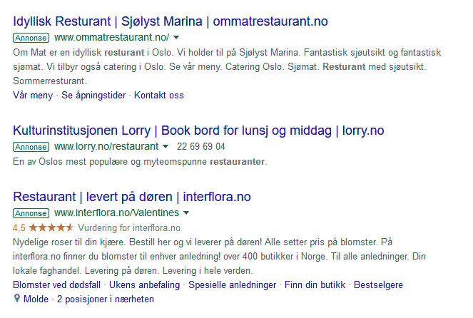 Google Search Ad eksempel